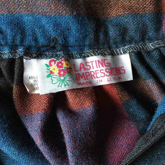 70's Vintage Plaid Midi Skirt Women's XS Wool Blend High Waist - Picture 7 of 13